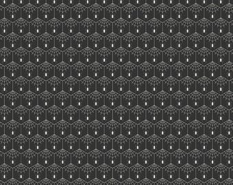 Spiderweb Fabric, Spiderwebs Charcoal Haunted Adventure by Beverly McCullough Riley Blake Quilting Cotton Fabric, Hexie Spiderwebs