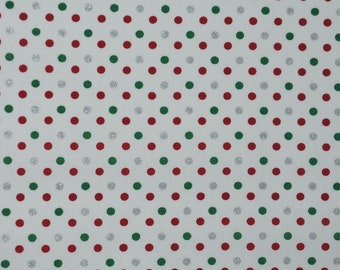 Christmas Dot Fabric, Red Green and Silver Glitter Dots Christmas Novelty Cotton Fabric, Mini Dot Christmas Fabric, Christmas Polka Dots