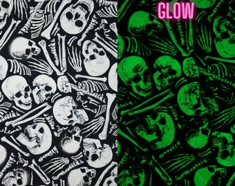 Glow in the Dark Halloween Skeleton Bones by Timeless Treasures Quilting Cotton Fabric, Glowing Bones Fabric, WICKED-CG1447