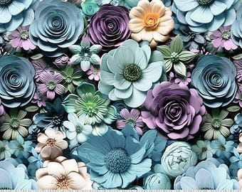 Floral Fabric, Turquoise Flowerbed Medium Another Dimension by Funny Girl for Studio E Quilting Cotton Fabric 8678-71