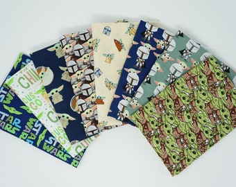 8 Fat Quarter Bundle- Baby Yoda Grogru Star Wars Mandalorian Licensed Novelty Cotton Fabric