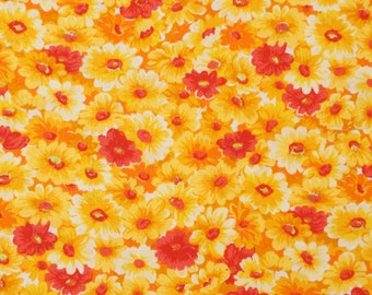 Daisy Fabric, Orange Yellow and Red Daisys by Fabric Traditions Novelty Cotton Fabric, Packed Daisy Fabric