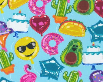 Birthday Balloons Fabric, Party Balloons on Light Blue by Robert Kaufman Quilting Cotton Fabric, Happy Birthday Fabric D#74941