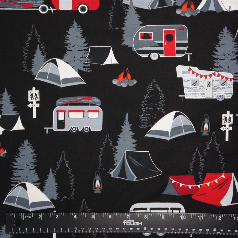 Camping Fabric, Gone Camping on Black Great Outdoors by Benartex Kanvas Studio Quilting Cotton Fabric, Camping Gear Fabric, 12937-12B image 2