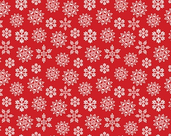 Snowflake Fabric, Nordic Silver Snowflakes on Red Nordic Cabin by Cherry Guidry for Benartex Contempo Quilting Cotton Fabric 13418P-10B