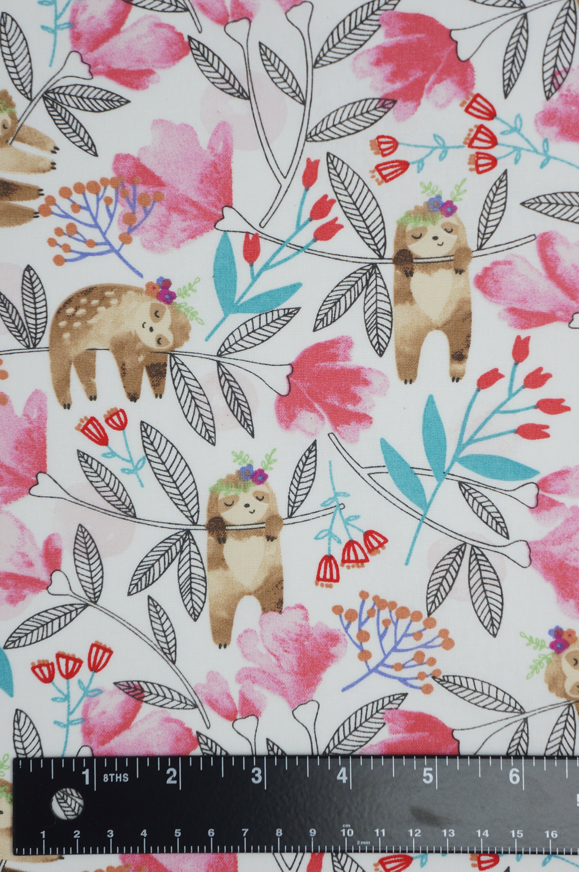 Pink Hanging Sloth Novelty Cotton Fabric