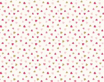 Heart Fabric, Sweetheart Heart Toss Sparkle on Cream by My Mind's Eye for Riley Blake Quilting Cotton Fabric SC15505-CREAM