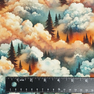 Clouds and Trees Fabric, Clouds and Trees Wilderness Song by Marilynn Lee for Blank Quilting Cotton Fabric, Sunset Fabric image 2