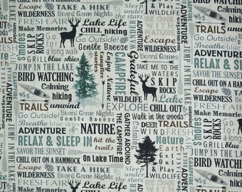 Lake House Fabric, Lake House Words by Timeless Treasures Quilting Cotton Fabric, Camping Fabric, Lake Life Fabric, At the Lake Fabric