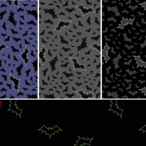 Glow in the Dark Halloween Bats Black or Gray by Lewis & Irene Quilting Cotton Fabric