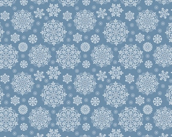 Snowflake Fabric, Snowflakes on Iced Blue by Lewis and Irene Quilting Cotton Fabric, Peace & Joy Collection C111.3