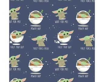 Star Wars Child of the Galaxy Mandalorian Character Nursery Licensed by Camelot Quilting Cotton Fabric 73800279-02 Navy