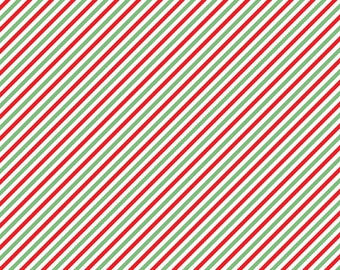 Red and Green Candy Stripe Fabric, Pixie Noel 2 Stripes Green Riley Blake Quilting Cotton Fabric, Christmas Stripe, Christmas Candy C12118