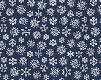 Snowflake Fabric, Nordic Silver Snowflakes on Navy Nordic Cabin by Cherry Guidry for Benartex Contempo Quilting Cotton Fabric 13421P-57B
