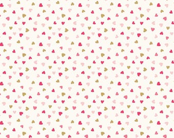 Heart Fabric, Sweetheart Heart Toss Sparkle on Cream by My Mind's Eye for Riley Blake Quilting Cotton Fabric SC15505-CREAM
