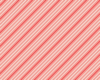Valentine Stripe Fabric, I Love Us Stripes Coral by Sandy Gervais for Riley Blake Quilting Cotton Fabric, Red and Pink Bias Stripe