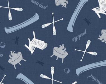Lake Life Fabric, Lakeside Toss on Navy Lake Retreat Collection by PDR for Wilmington Prints Fabrics Quilting Cotton Fabric 59034-414