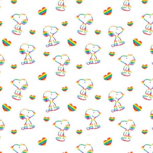 Rainbow Snoopy Fabric, Pride Peanuts Rainbow Licensed Novelty Cotton Fabric by Springs Creative