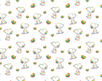 Rainbow Snoopy Fabric, Pride Peanuts Rainbow Licensed Novelty Cotton Fabric by Springs Creative