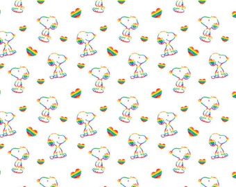 Rainbow Snoopy Fabric, Pride Peanuts Rainbow Licensed Novelty Cotton Fabric by Springs Creative