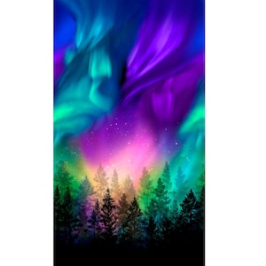 Northern Lights Fabric, Aurora 24.5&quot; panel by Timeless Treasures Quilting Cotton Fabric, Multiple Quantities Continuous