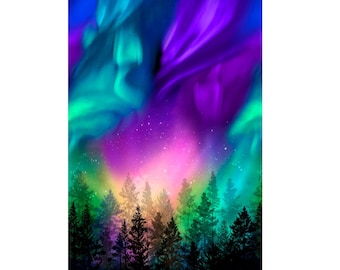 Northern Lights Fabric, Aurora 24.5" panel by Timeless Treasures Quilting Cotton Fabric, Multiple Quantities Continuous