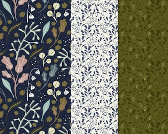 Wildflower Fabric, Eden Collection by Dandelion Fabric & Co. Quilting Cotton Fabric, Blender Fabric, Navy Floral Blender