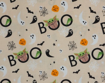 Baby Yoda Halloween Peekaboo Child on Beige Star Wars Licensed by Camelot Fabrics Quilting Cotton Fabric