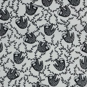 Black and White Sloths By Dear Stella Quilting Cotton Fabric, Small Print Sloths, ST-WG1985WHITE, ABC Menagerie by Wee Gallery Collection image 1