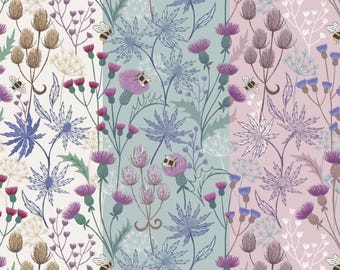 Celtic Floral Fabric, Celtic Floral on Cream, Blue or Purple A Celtic Summer by Lewis & Irene Quilting Cotton Fabric A989