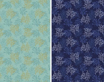 Octopus Fabric, Metallic Moontide Collection by Lewis and Irene Quilting Cotton Fabric, Underwater theme, Ocean, Under the Sea, Nautical