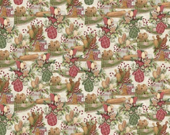 Christmas Baking Fabric, Gingerbread Kitchen by Susan Winget for Springs Creative Christmas Novelty Cotton Fabric, Holiday Cooking Fabric