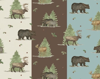 Cabin Fabric, Lost in the Woods Main by Tara Reed Riley Blake Designs Quilting Cotton Fabric Bears Camping Fabric, C15120
