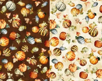 Fall Pumpkin Fabric, Pumpkin Field on Brown or Cream by Michael Miller Quilting Cotton Fabric, Thanksgiving Fabric, Autumn Fabric