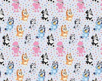 Bluey Fabric, Disney Junior Bluey and Friends Sprinkles on Light Blue Licensed Springs Creative Novelty Cotton Fabric 80653-A62028