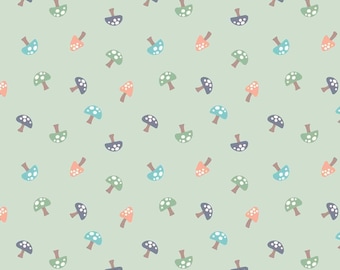 Mushroom Flannel Fabric, Forest Mushrooms Tossed on Sage Cozy Forest by Kanvas Studio for Benartex Comfort Flannel Fabric, Nursery Flannel