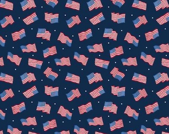 Patriotic Flags Fabric, Patriotic Flags Navy by Benartex Quilting Cotton Fabric, Patriotic Flag Fabric 4152B-56