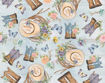Cowboy Boots Fabric, Highland Ranch Tossed Boots by Susan Winget for Springs Creative Novelty Cotton Fabric, 81423-160028