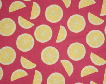 Lemons on Dark Pink Snuggle Cotton Flannel Fabric Nursery