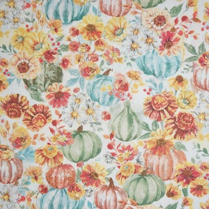 Fall Pumpkin Fabric, Happy Harvest  Harvest Garden by 3 Wishes Fabrics Novelty Cotton Fabric, Fall Harvest Fabric, Thanksgiving, 19568-WHT