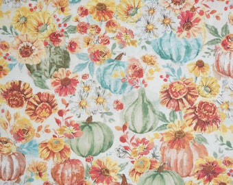 Fall Pumpkin Fabric, Happy Harvest  Harvest Garden by 3 Wishes Fabrics Novelty Cotton Fabric, Fall Harvest Fabric, Thanksgiving, 19568-WHT