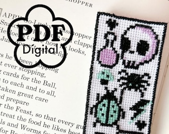 Zakładka do książki Mystical Magic Fantasy Cross Stitch Chart, przyjazna dla początkujących natychmiastowe pobieranie cyfrowe, alternatywny nowoczesny design
