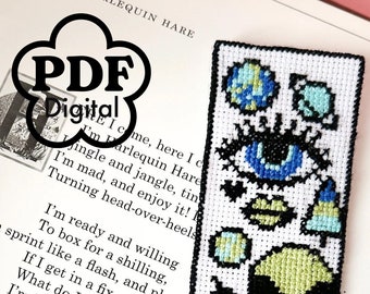 Sci-fi Cosmic Alien Bookmark, Cross Stitch Pattern, Digital Down Load, Cute Modern Design