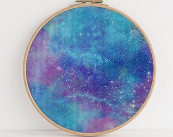 Blue Star Dust (16" x11”) Galaxy Fabric, Space Pattern Print,Night Sky, Dyed Effect Cross Stitch Aida, Stars, Universe 14/16/18 Count
