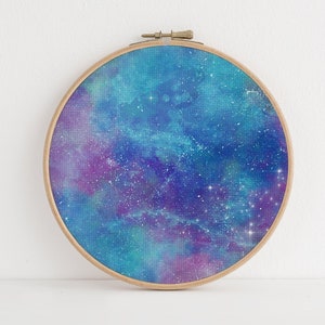 Blue Star Dust 16 x11 Galaxy Fabric, Space Pattern Print, Night Sky, Dyed Effect Aida, Stars, Universe 14/16/18 Count image 1