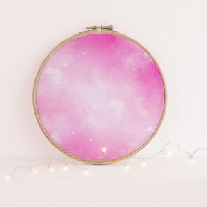 Pink Odyssey (16 x 11")  (16" x11”) Galaxy Fabric, Space Pattern Print,Night Sky, Dyed Effect Aida, Stars, Universe 14/16/18 Count
