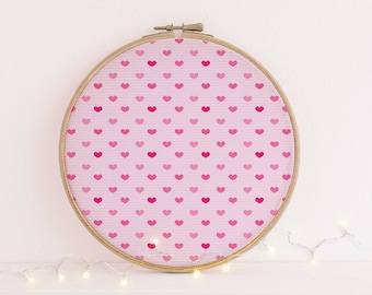 Candy kisses hearts 16 X 11 " cross stitch fabric - 14, 16 & 18 count Aida  Embroidery fabric -  pink love hearts repeat pattern.