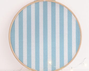 Pastel blue Candy Stripe Aida Fabric, Cross Stitch Cloth, repeat pattern Needlework Canvas, 14ct 16ct 18ct 22ct 25ct