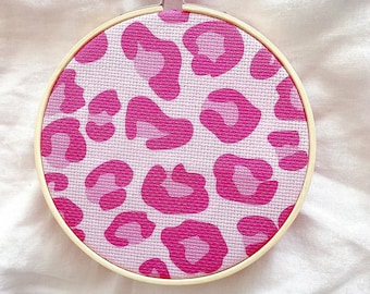 Stay Wild Pink Leopard Print printed cross stitch fabric - Aida  Embroidery fabric for sewing projects - 14, 16 & 18 counts available