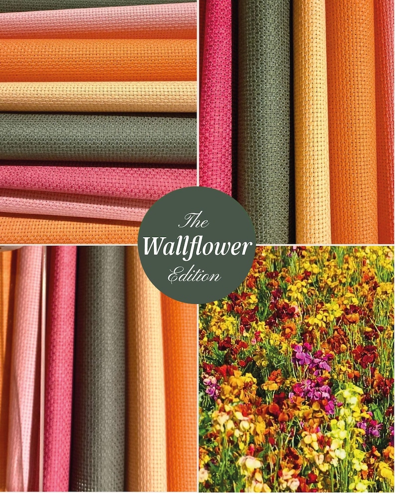 Mottled Wallfower Brightly coloured Aida. 5 pretty Aidas in Oranges, Pinks and Green. 14/16/18/22 and 25 Count. image 3